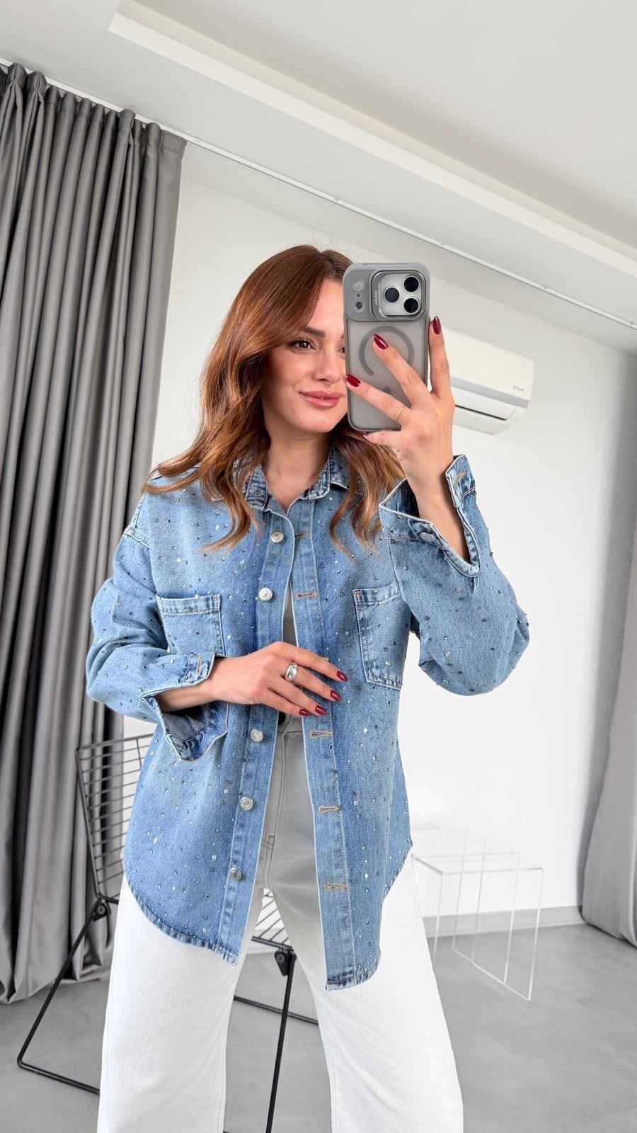 Arden Taş Detaylı Denim Gömlek