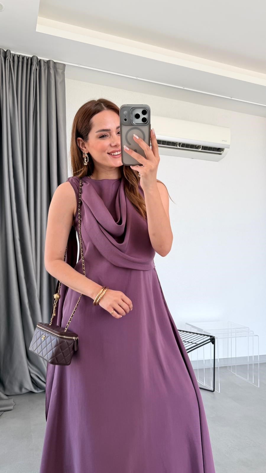 Bordo Glen Şal Yaka Elbise