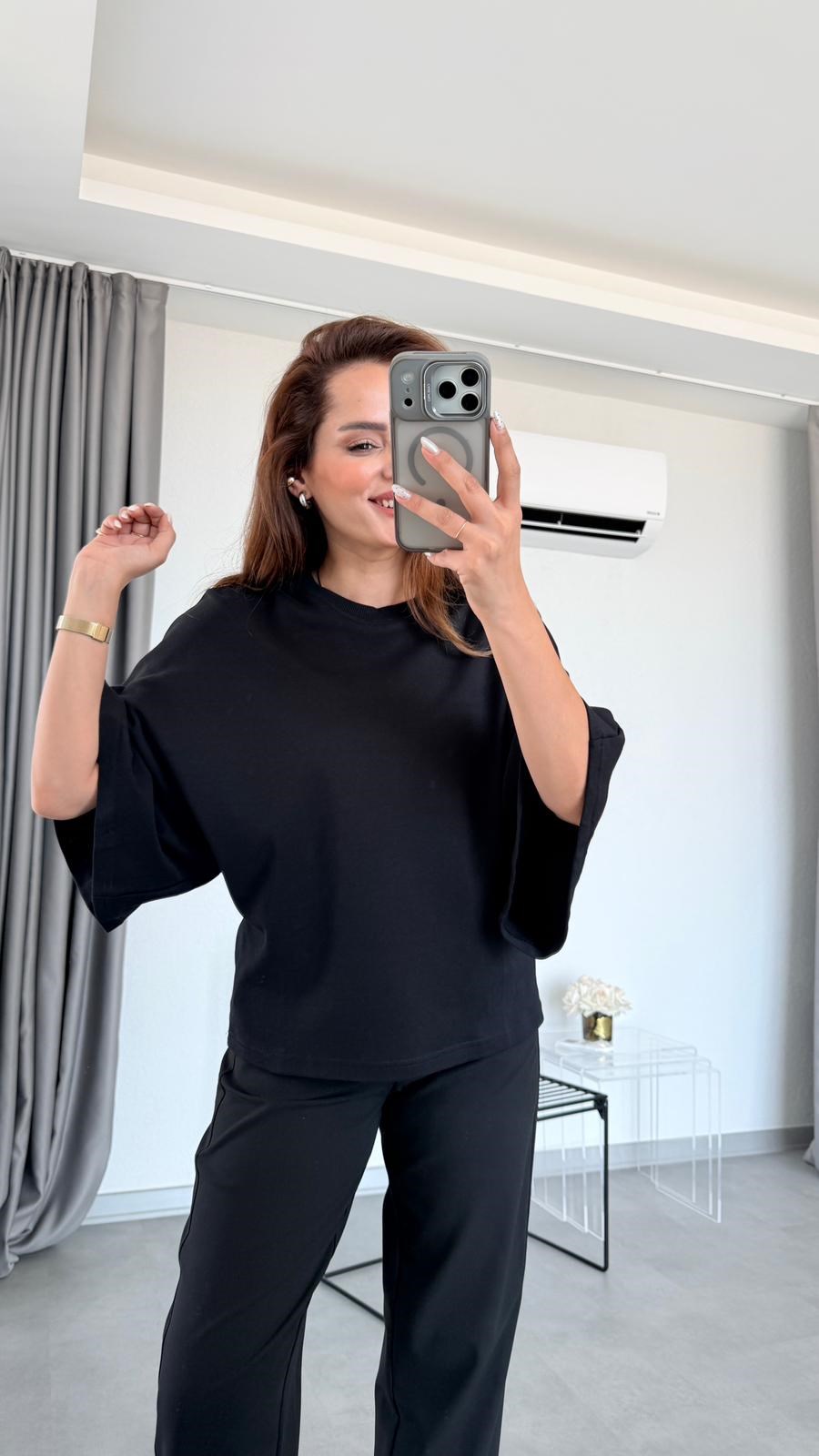 Siyah Elanor Pelerin Kollu Tişört