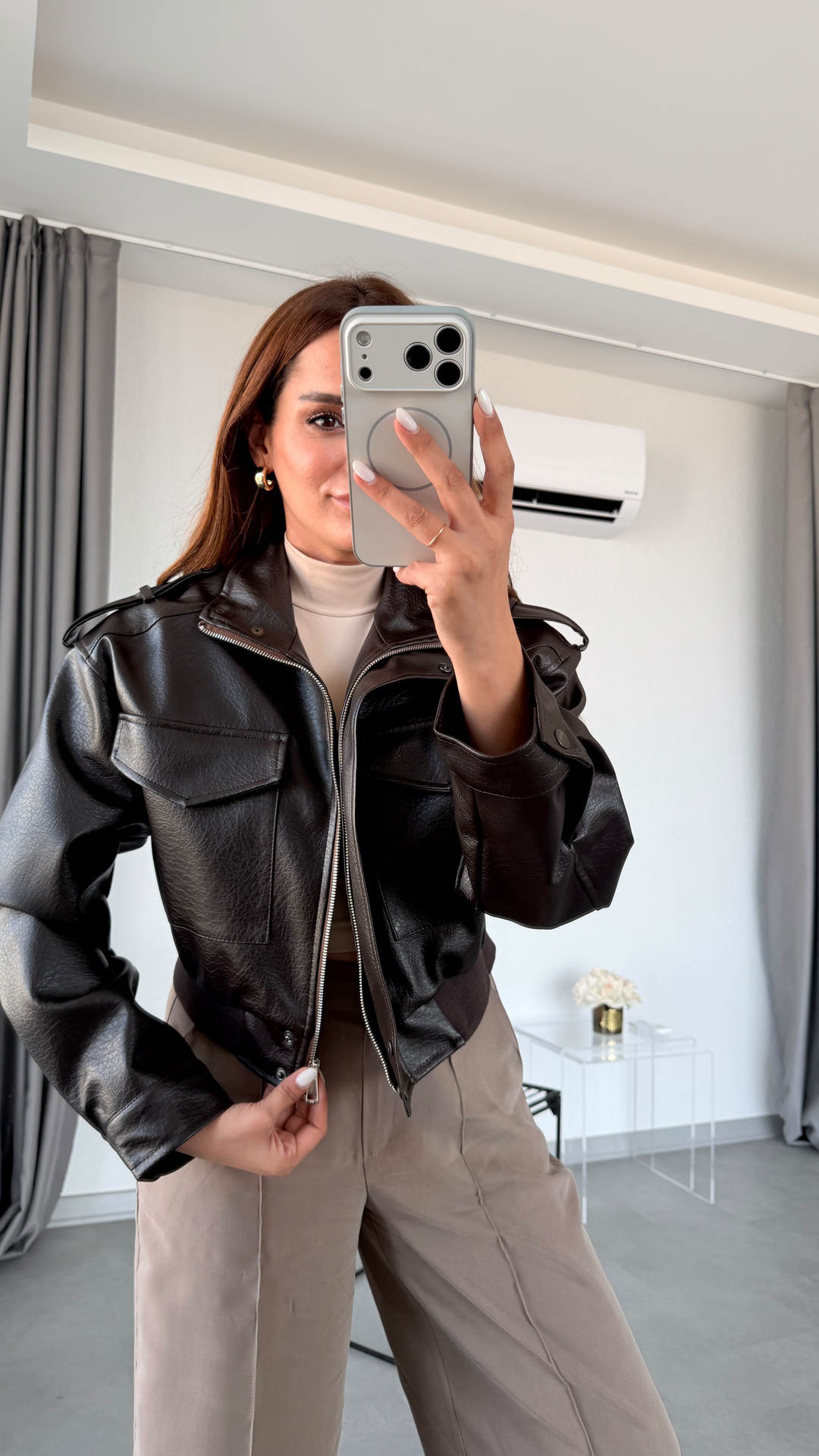 Kahve Santiago Orginal Model Beli Lastikli Deri Ceket