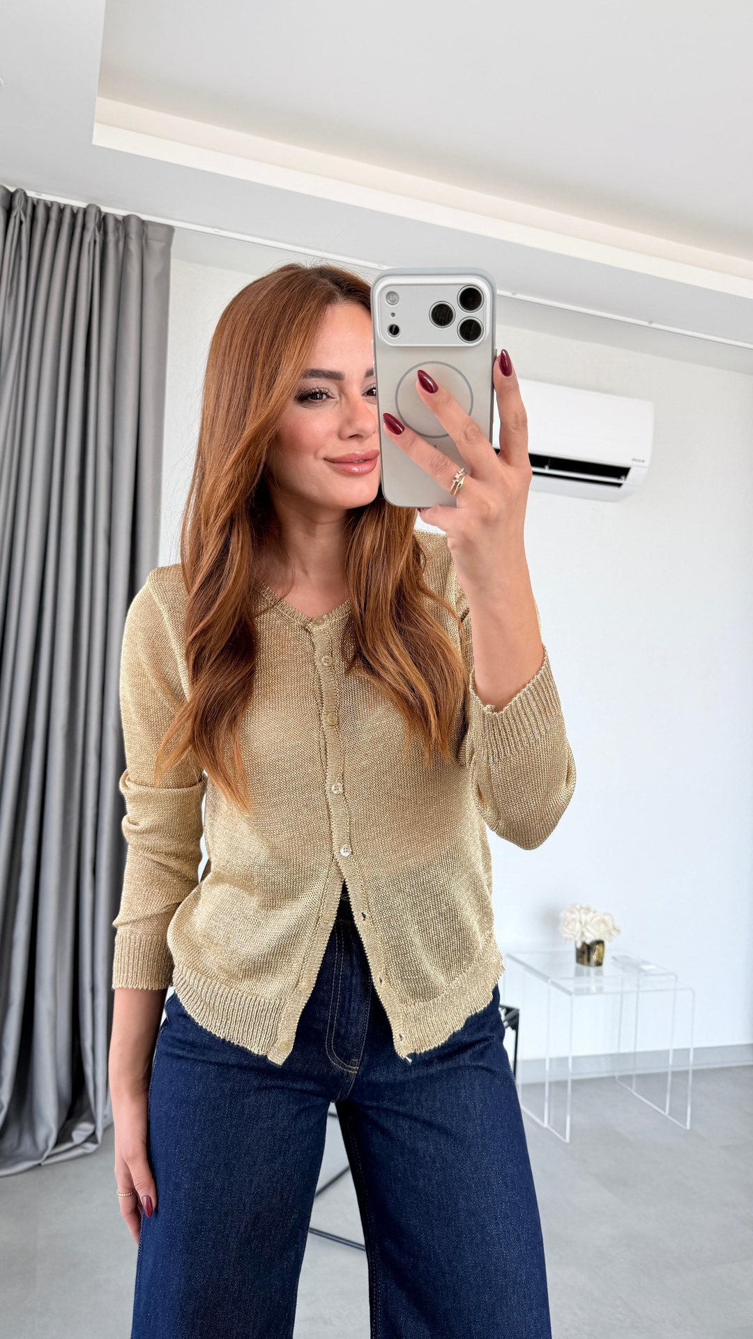 Gold Lohan Metalik İplik Basic Hırka