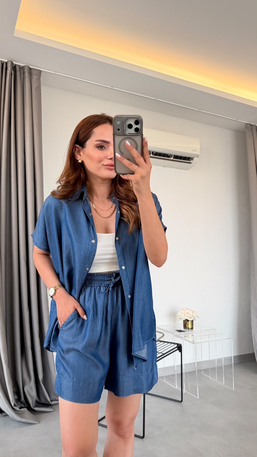 Koyu Mavi Hera Gömlek Şort Takım