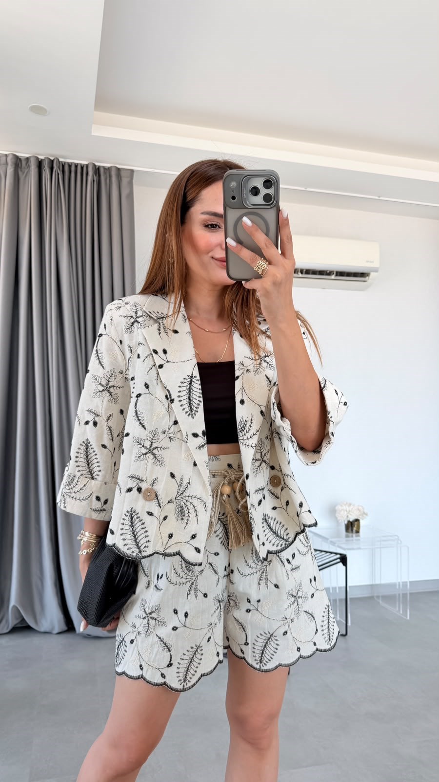 Desenli Ruel Tasarım Ceket Şort Takım