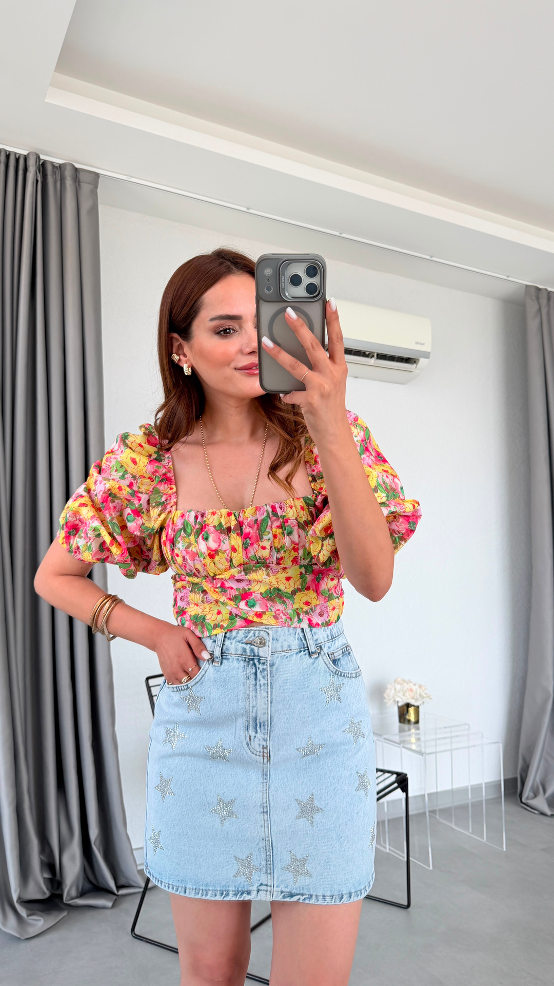 Newport Çiçekli Bağlamalı Crop Bluz