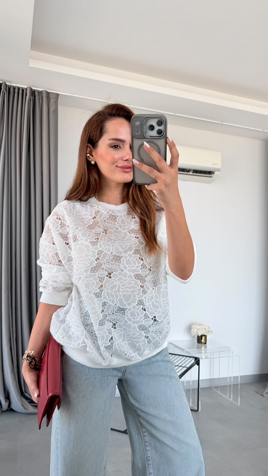 Beyaz Havana Dantel Detaylı Sweat