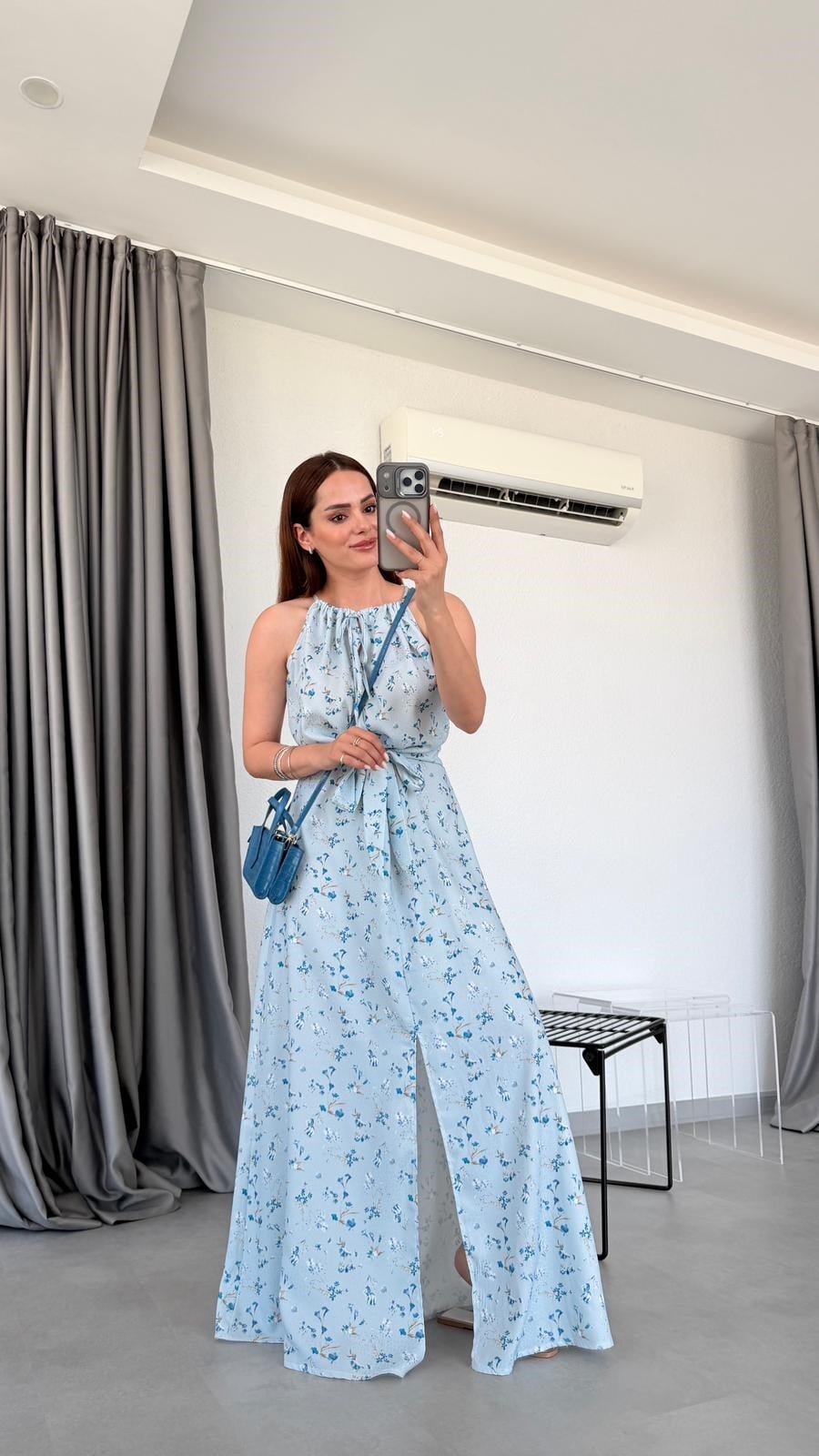 Bebe Mavisi Rosalia İp Askılı Çiçek Desenli Elbise