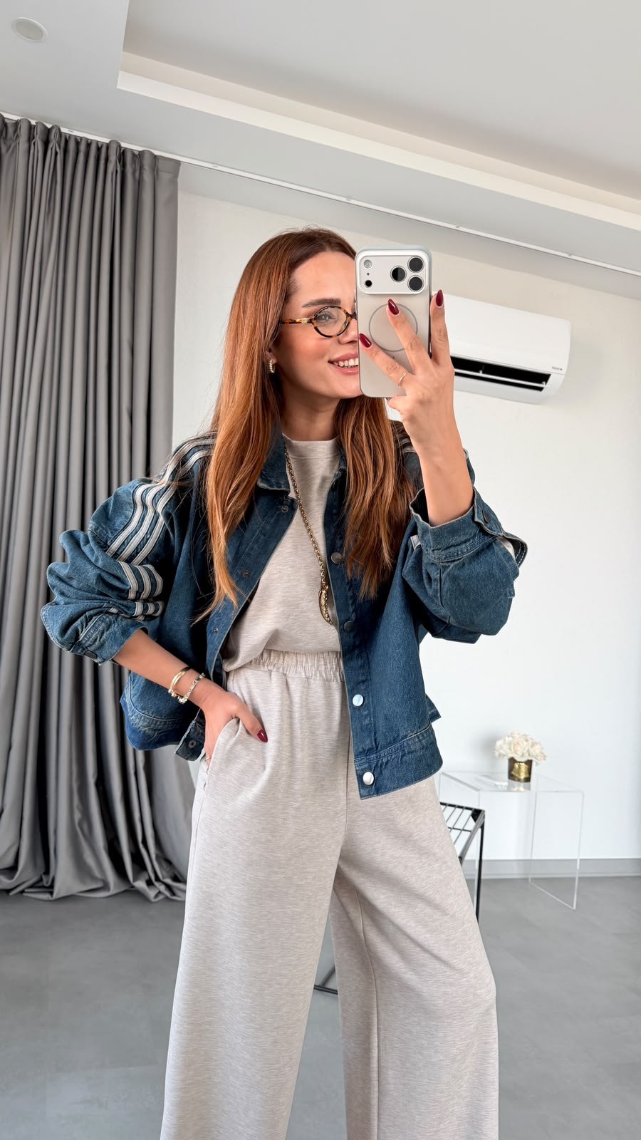 Lacivert Marlea Şeritli Denim Ceket