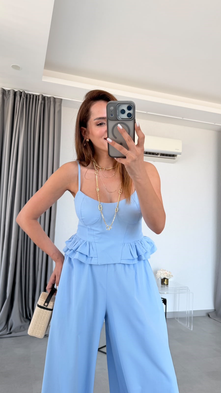 Bebe Mavisi Sien İp Askılı Bluz Pantolon Takım