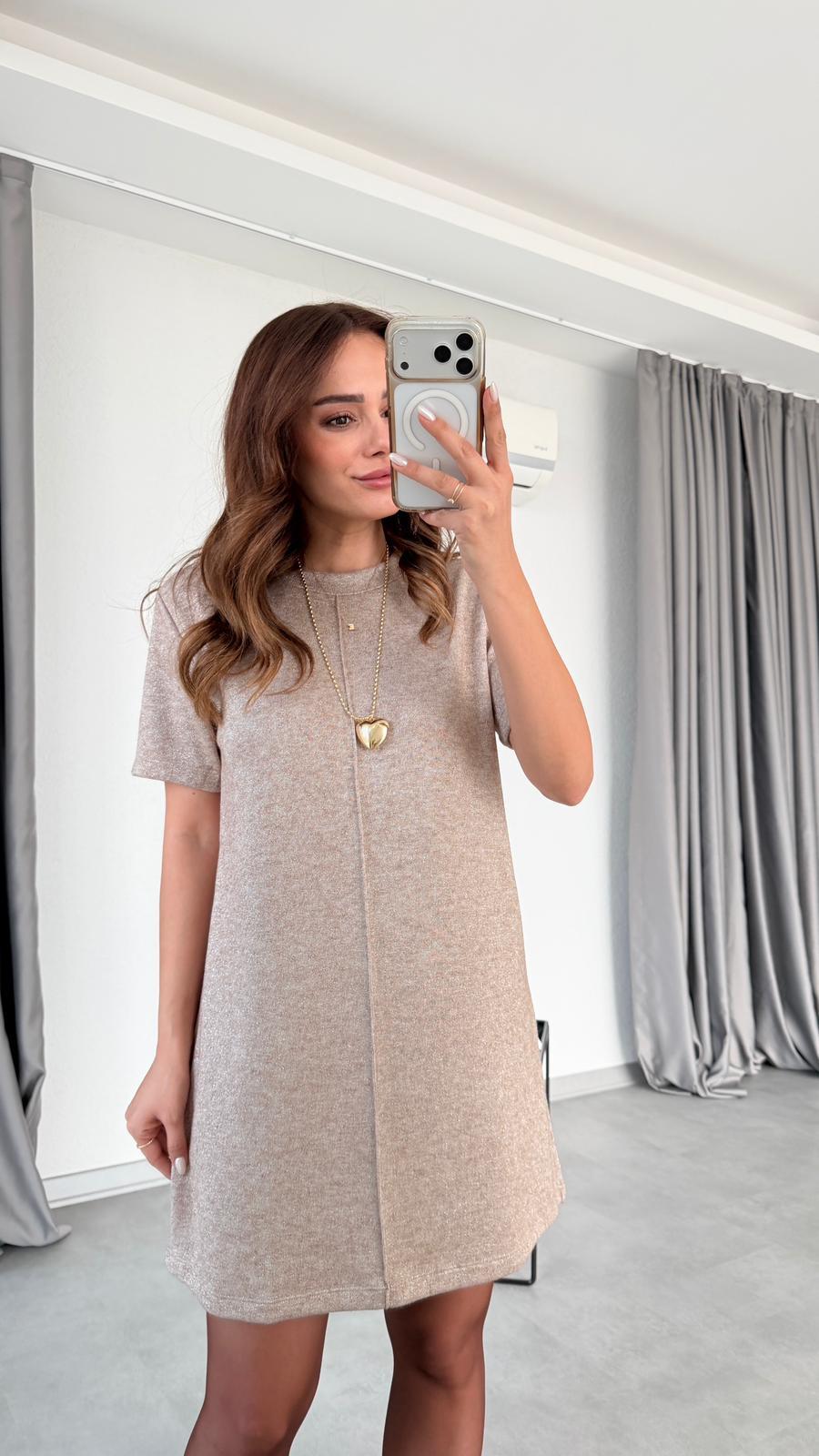 Ön Dikiş Detaylı Kısa Kollu Mini Elbise