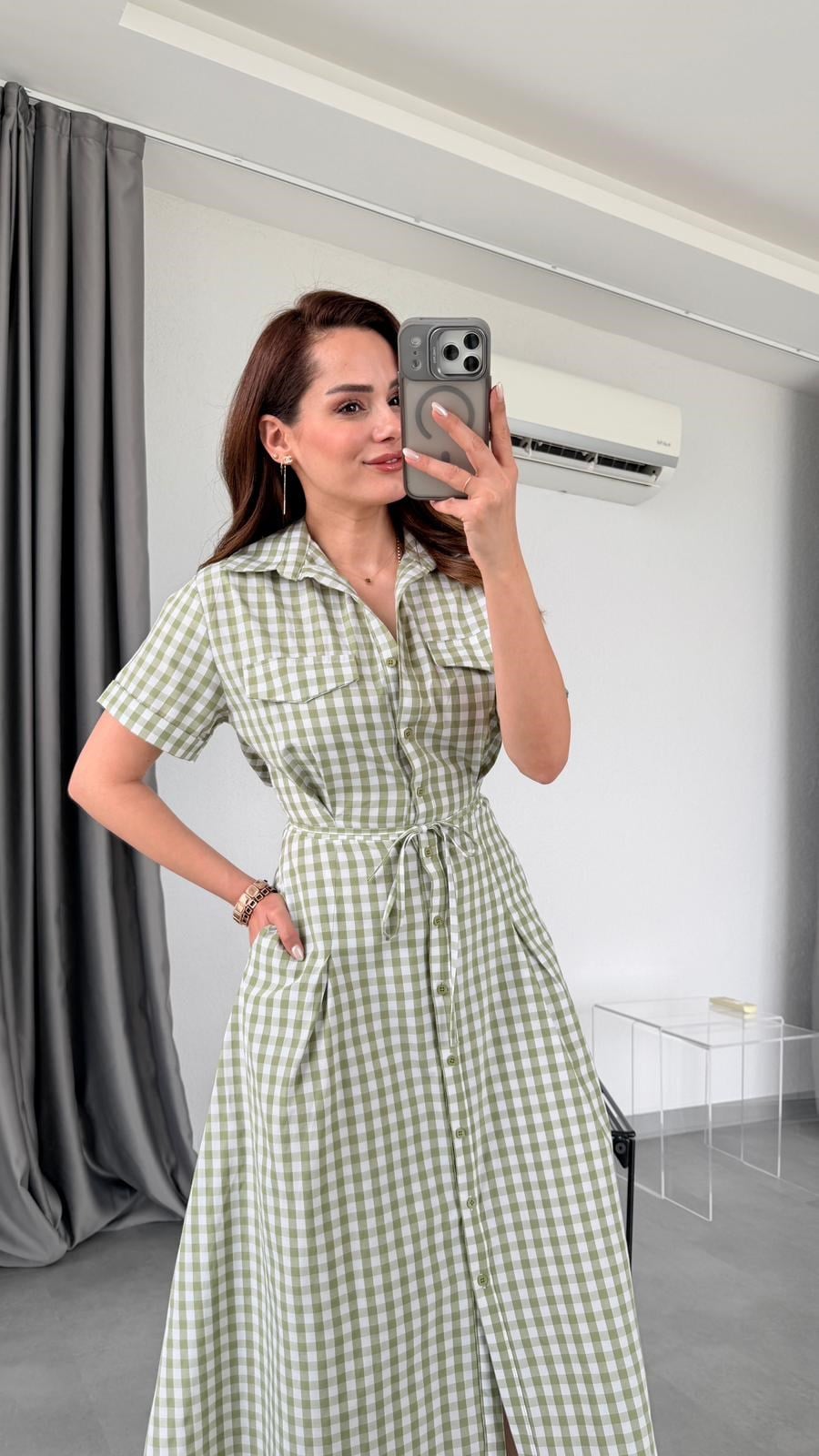 Ester Kareli Desenli Elbise