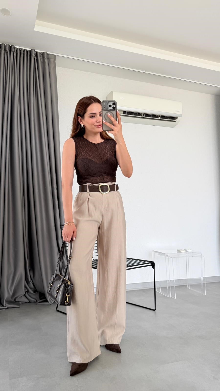 Taş Rengi Denver Kemer Detaylı Pantolon