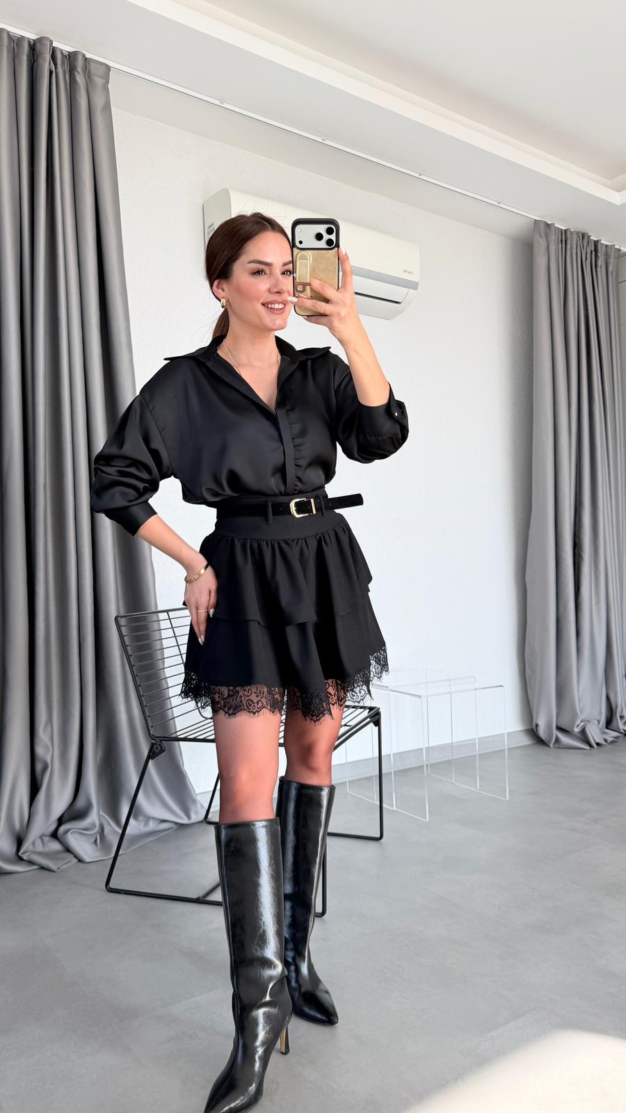 Carolina Etek Ucu Dantel Detaylı Etek