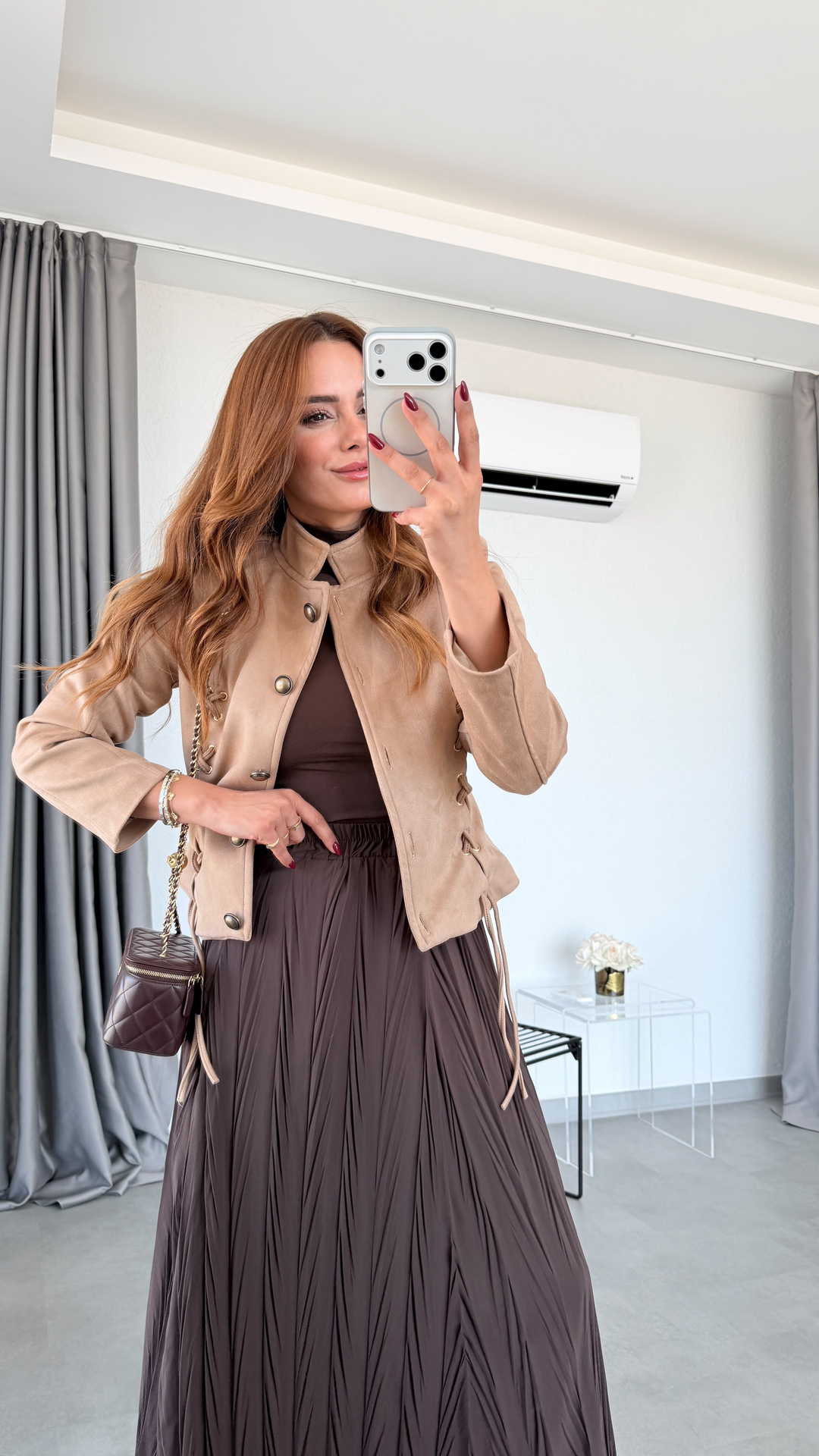 Kahve Loreto Kraş Kraş Görünümlü Etek