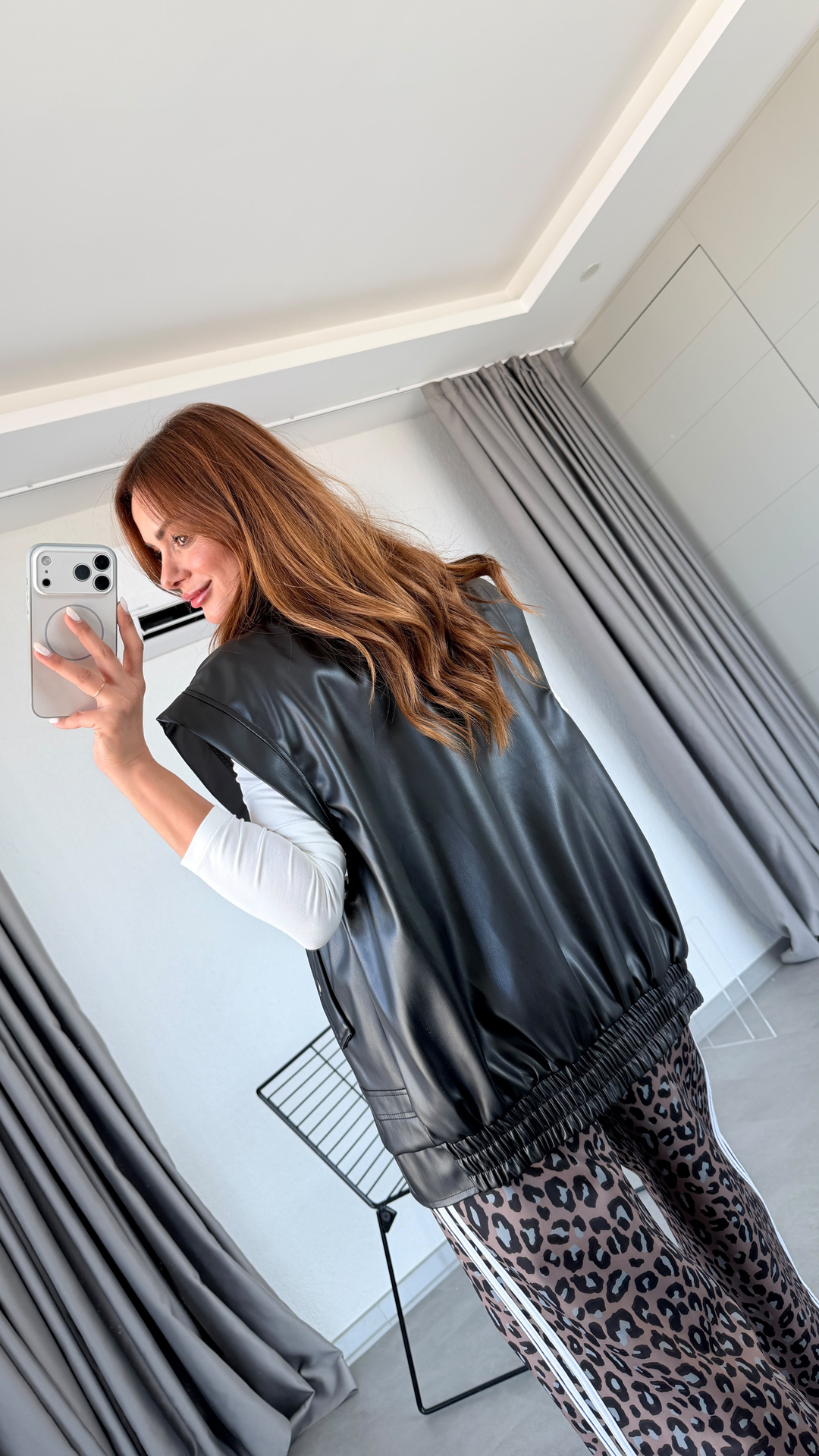 Siyah Leon Premium Oversize Deri Yelek