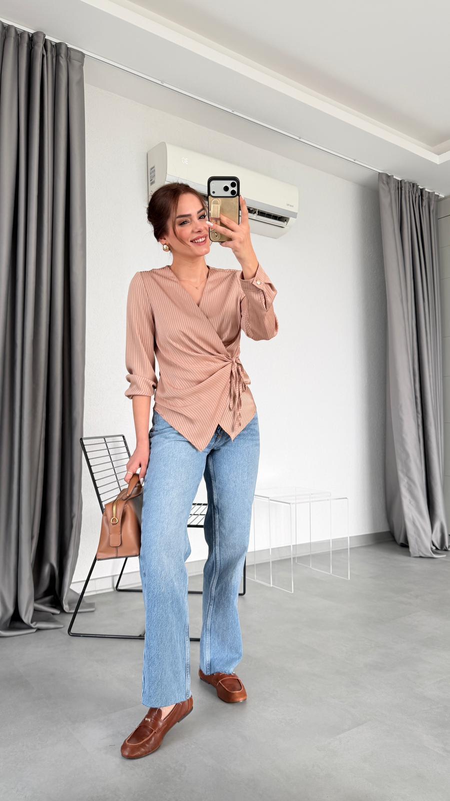 Fabia Pileli Kruvaze Bağlamalı Gömlek