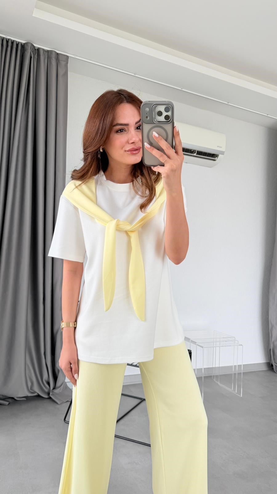 Sarı Selene Modal Atkılı Tişört Takım