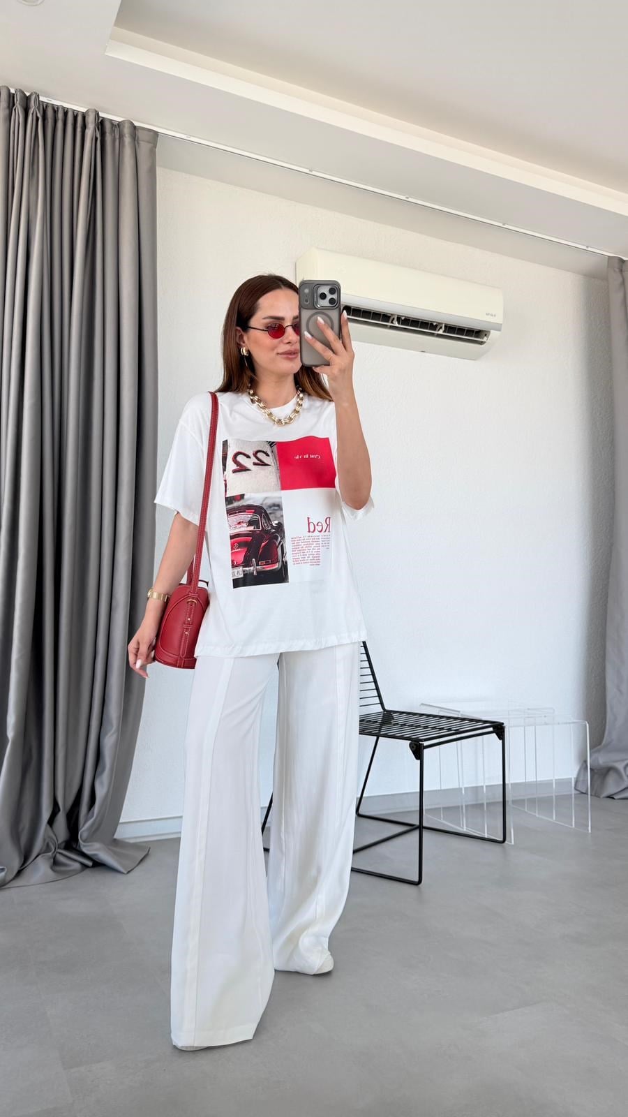 Beyaz Kala Beli Lastikli Bol Paça Pantolon
