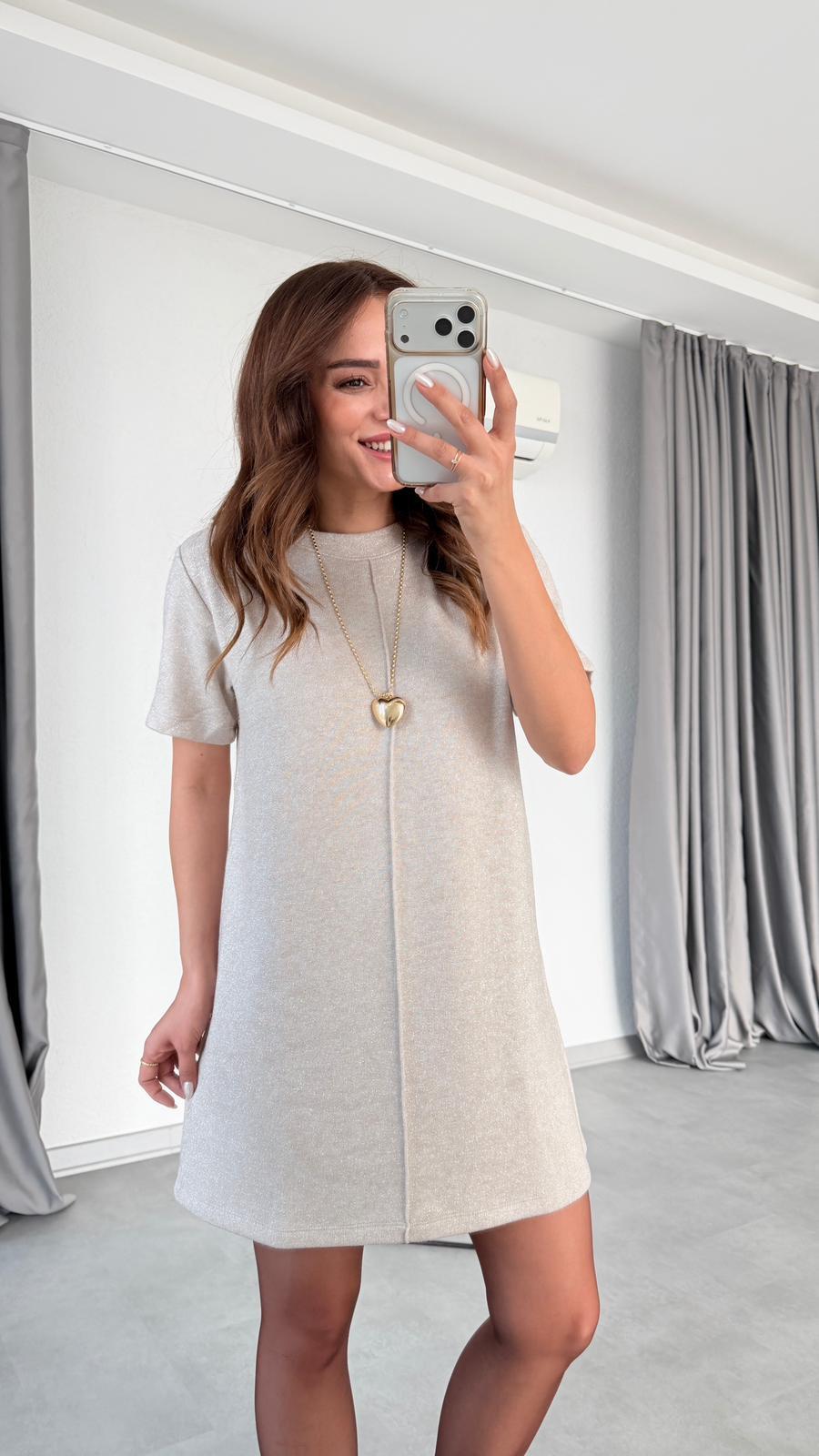 Ön Dikiş Detaylı Kısa Kollu Mini Elbise