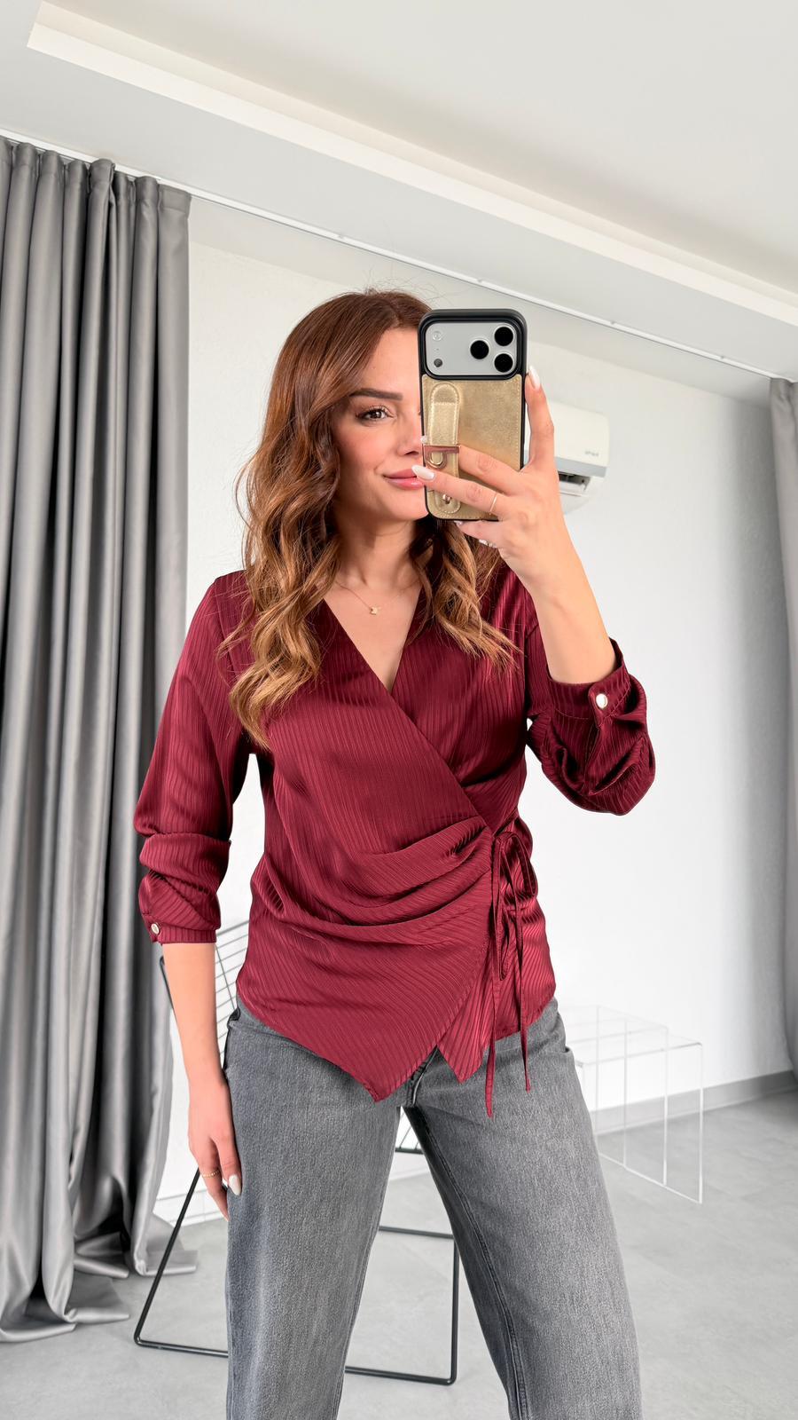 Fabia Pileli Kruvaze Bağlamalı Gömlek