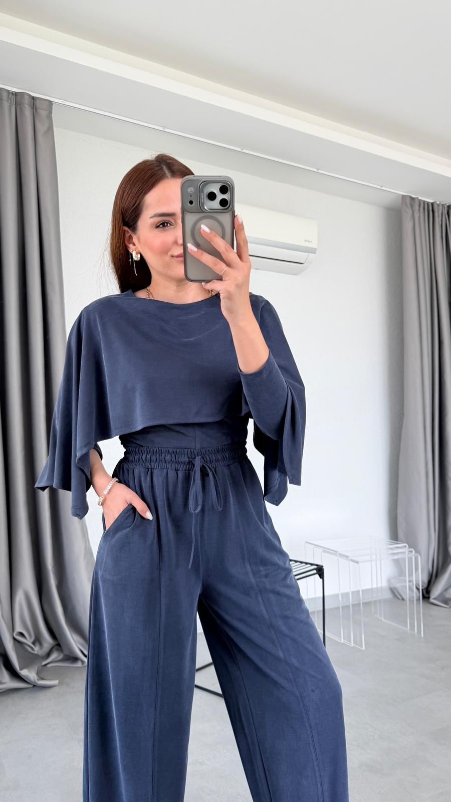 Lacivert Era Modal Pelerin Bluz Takım