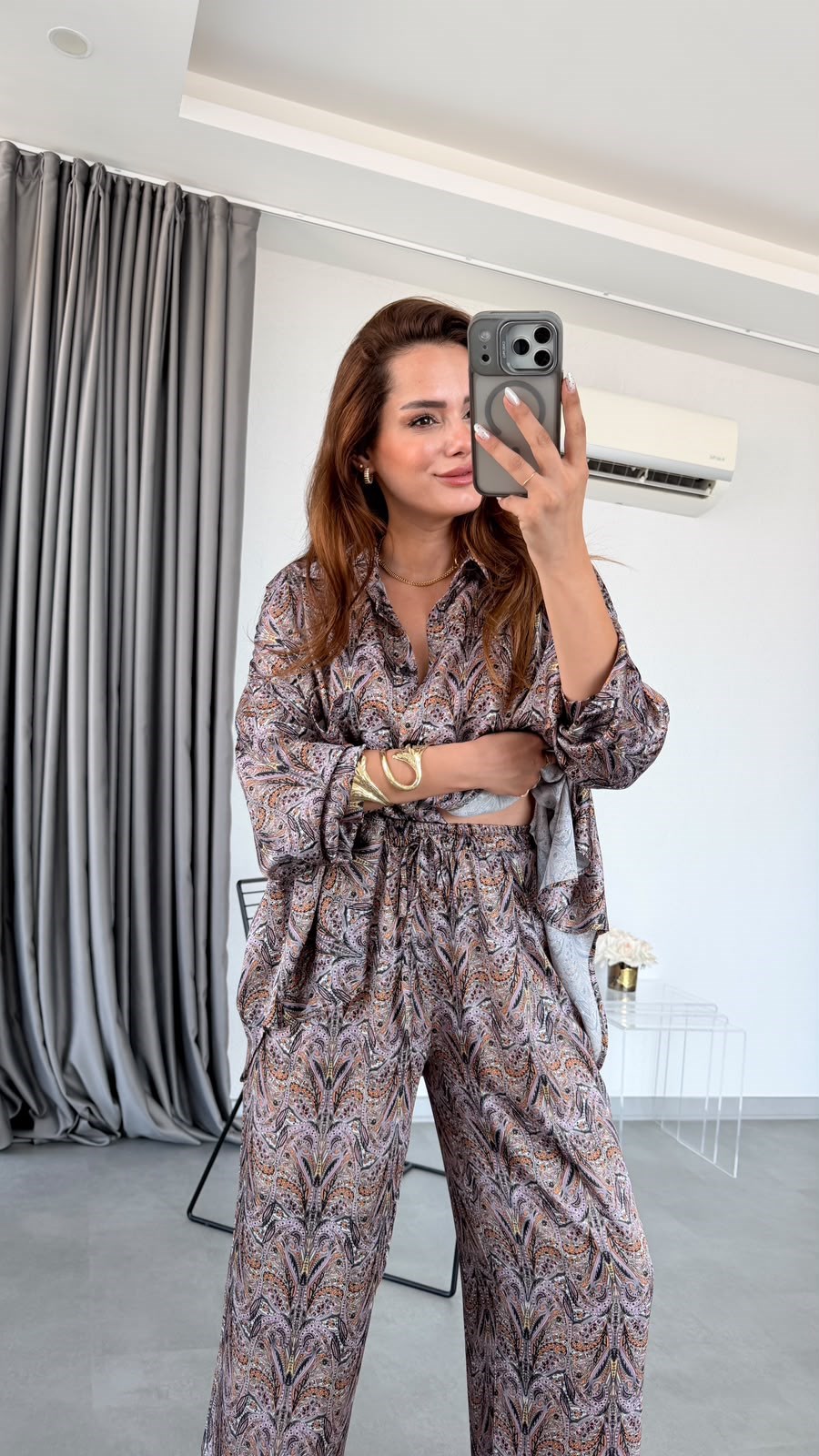 Desenli Felix Oversize Gömlek Pantolon Takım