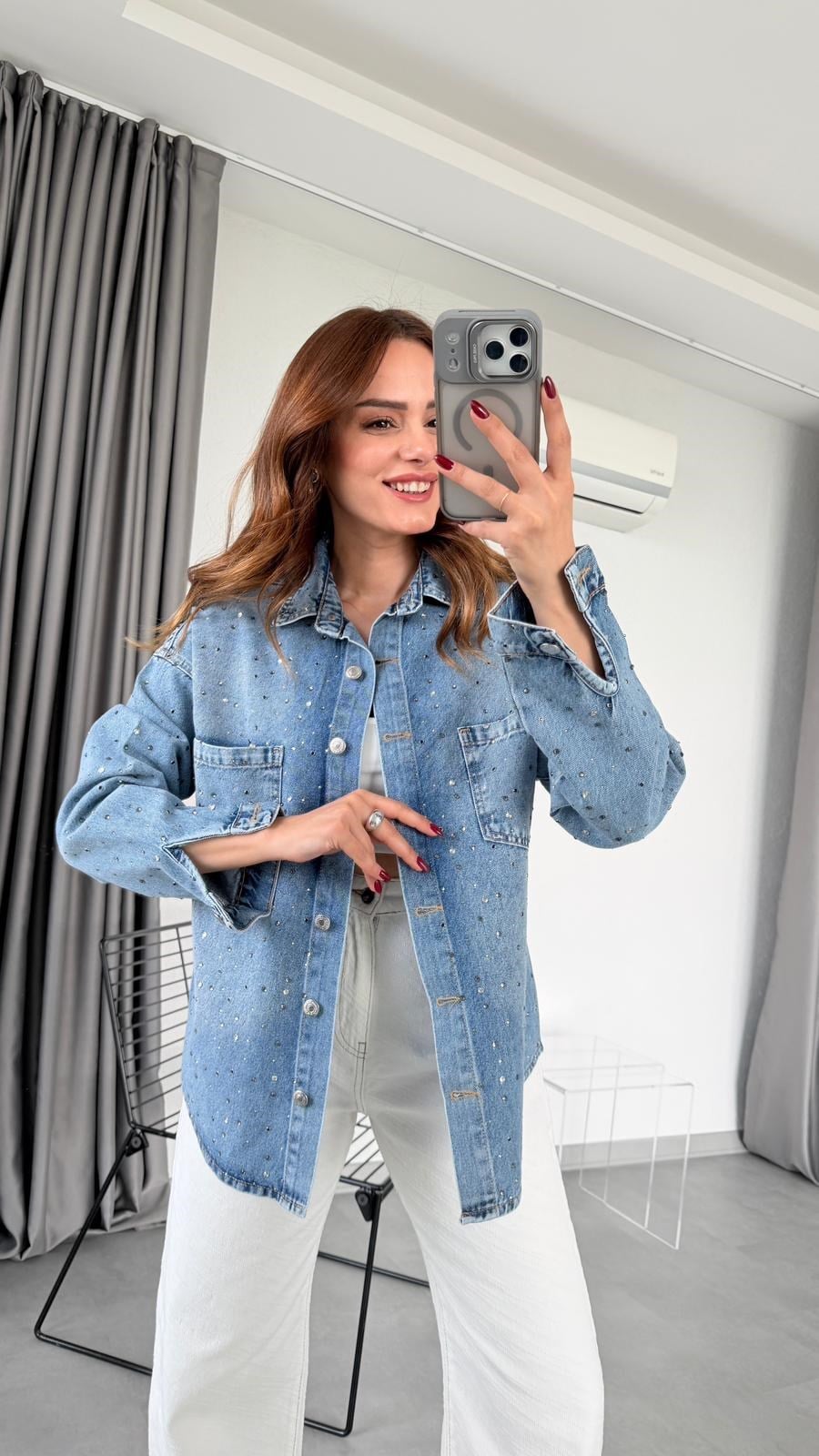 Arden Taş Detaylı Denim Gömlek