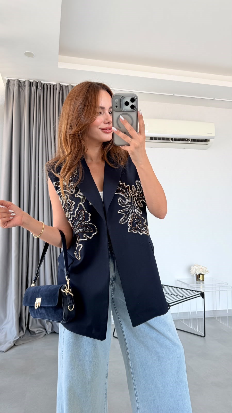 Lacivert Havana Nakış İşlemeli Premium Yelek