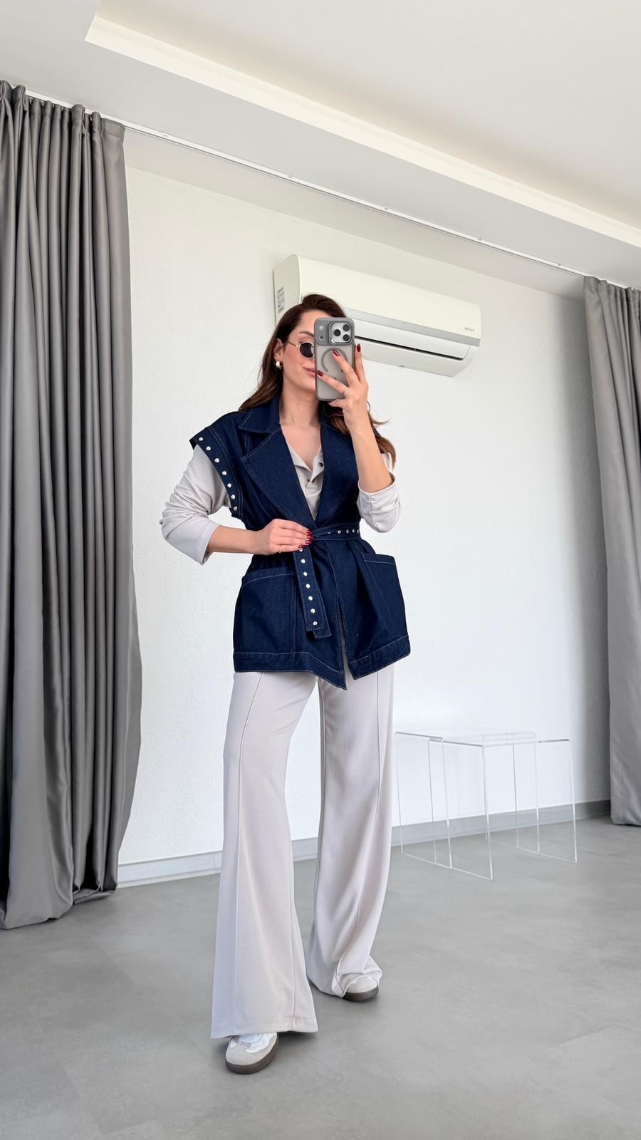 Daisy Kuşaklı Trop Detaylı Oversize Yelek