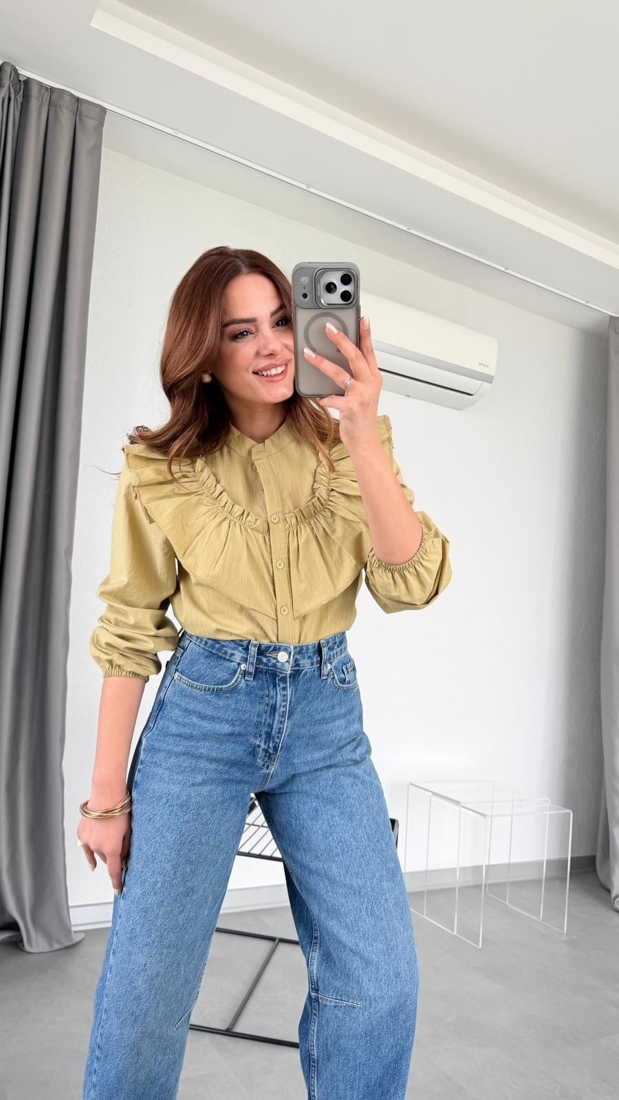 Katarina Çizgili Fırfırlı Gömlek