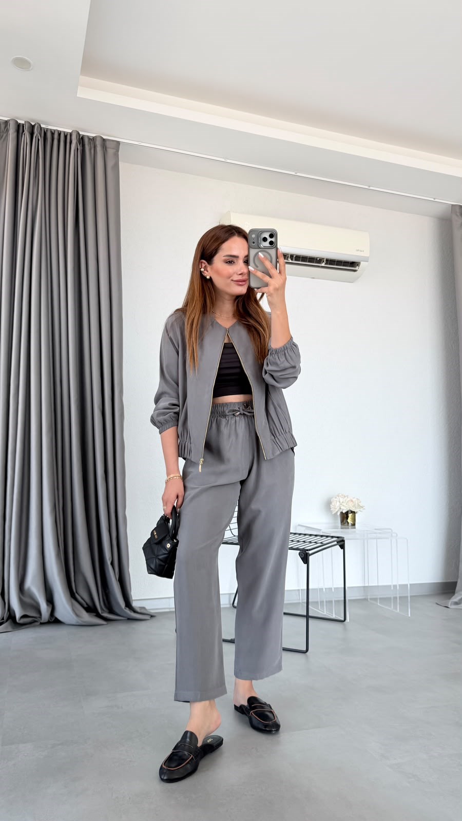 Gri Lexi Fermuarlı Beli Lastikli Takım