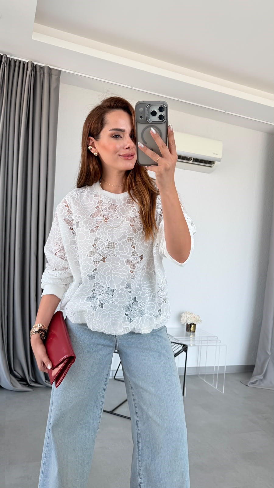 Beyaz Havana Dantel Detaylı Sweat