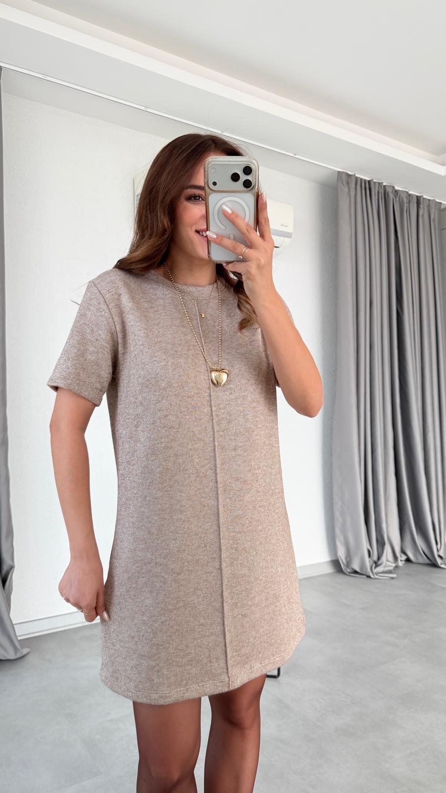 Ön Dikiş Detaylı Kısa Kollu Mini Elbise