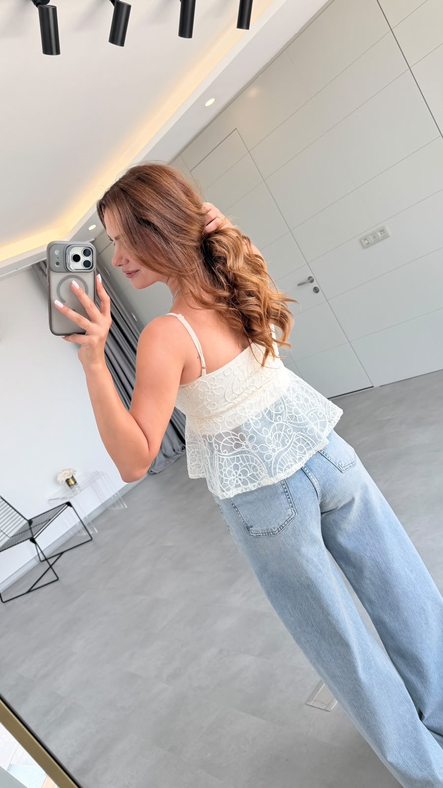 Ekru Havana Askılı Dantelli Crop