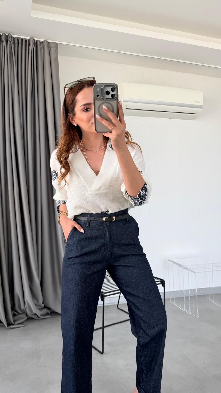 Ekru Juvia Nakış İşlemeli Gömlek