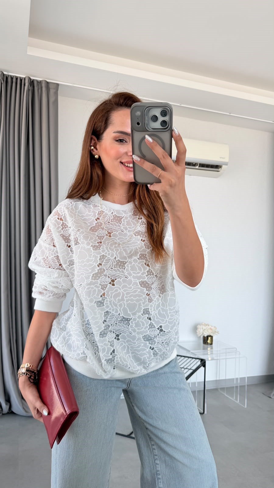 Beyaz Havana Dantel Detaylı Sweat