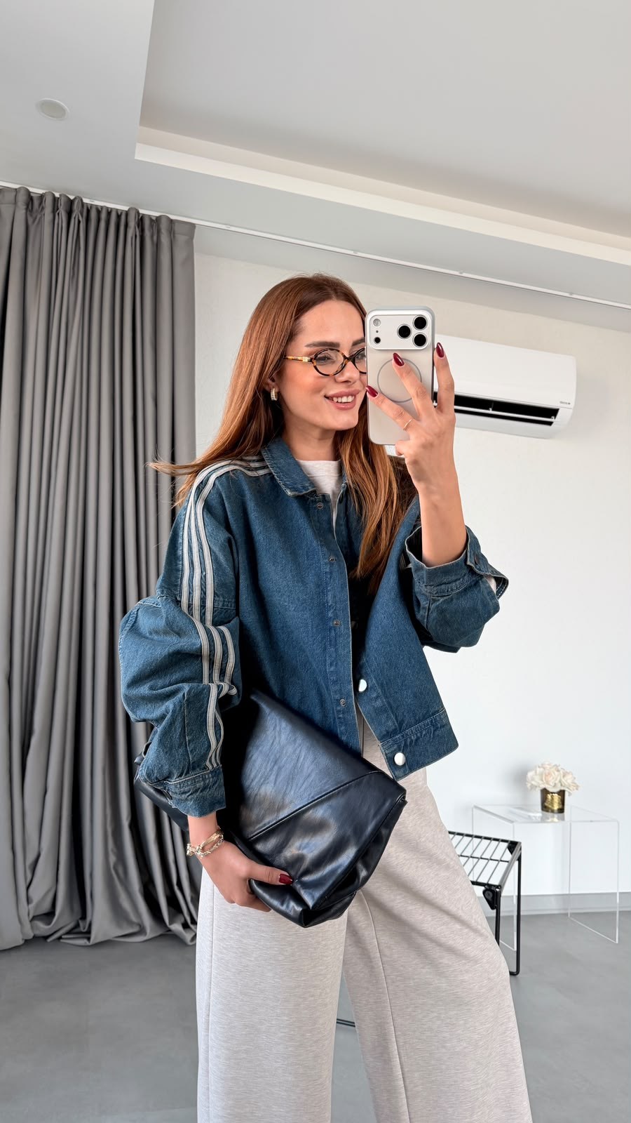 Lacivert Marlea Şeritli Denim Ceket