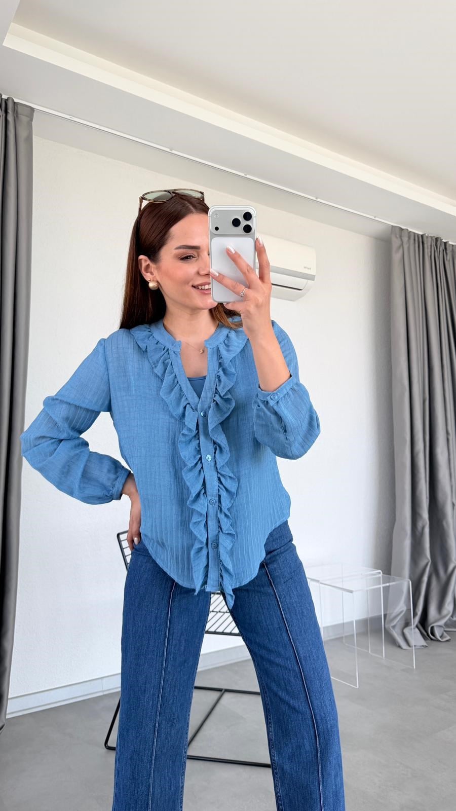 Nancy Fırfır Detaylı Transparan Gömlek