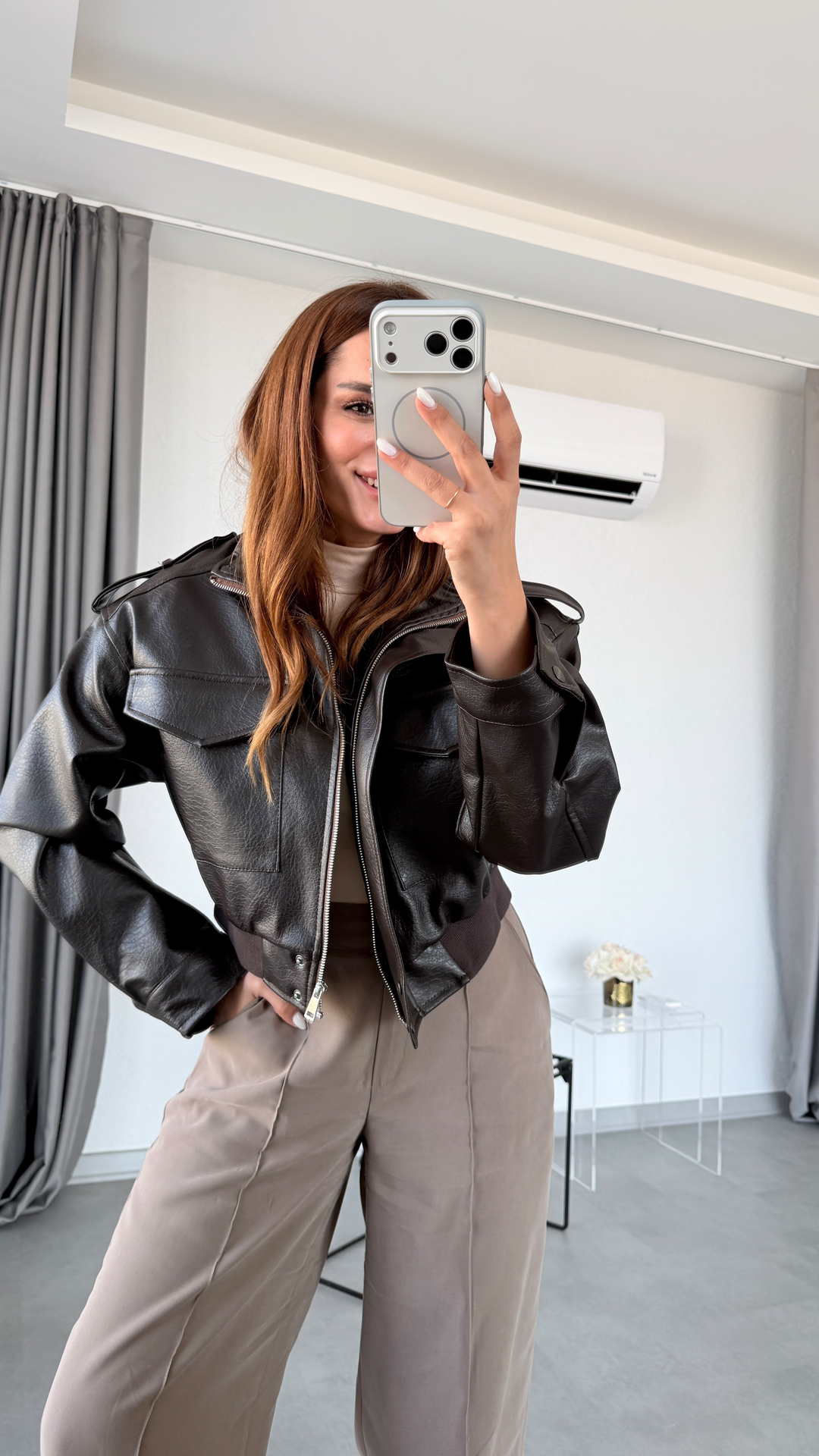 Kahve Santiago Orginal Model Beli Lastikli Deri Ceket