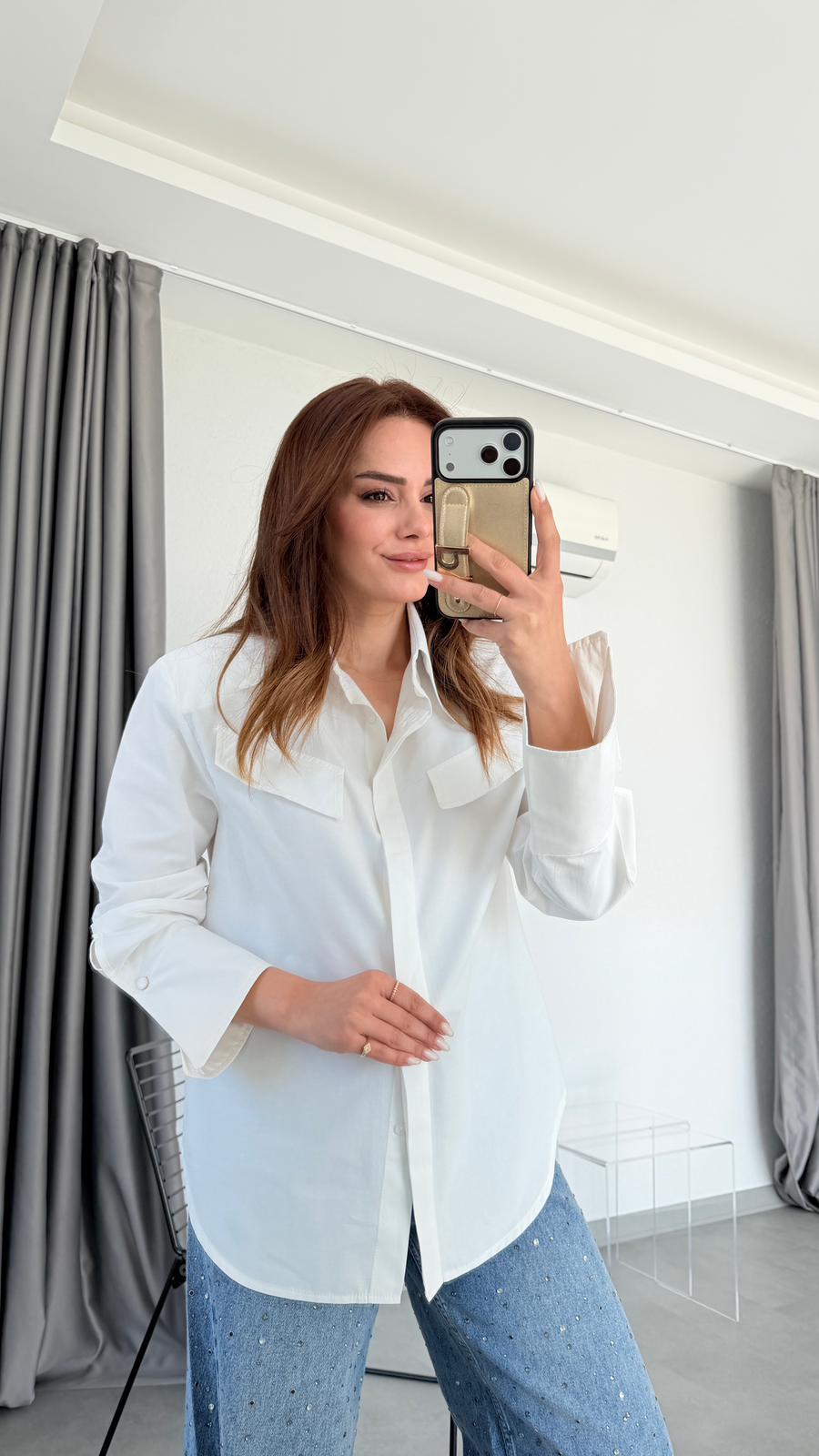 Vatkalı Gizli Düğmeli Gömlek