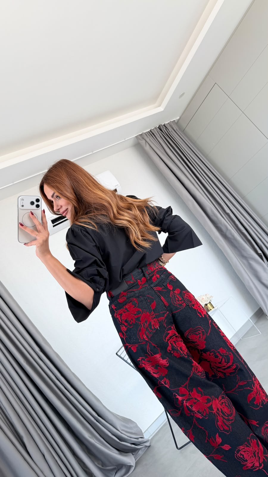 Antrasit Puno Baskılı Fit Jean
