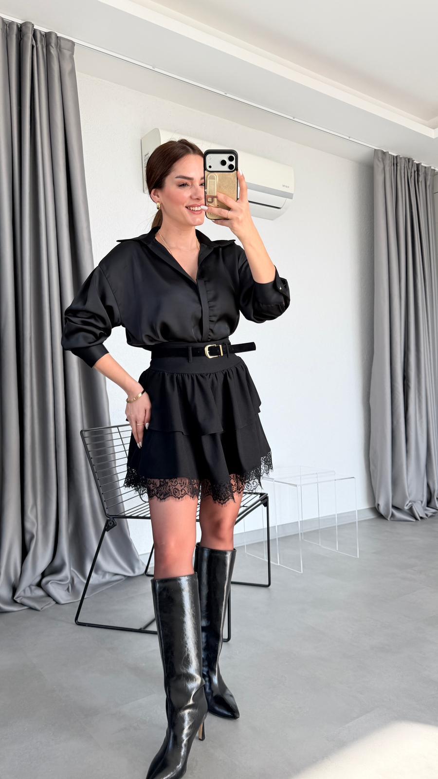 Carolina Etek Ucu Dantel Detaylı Etek