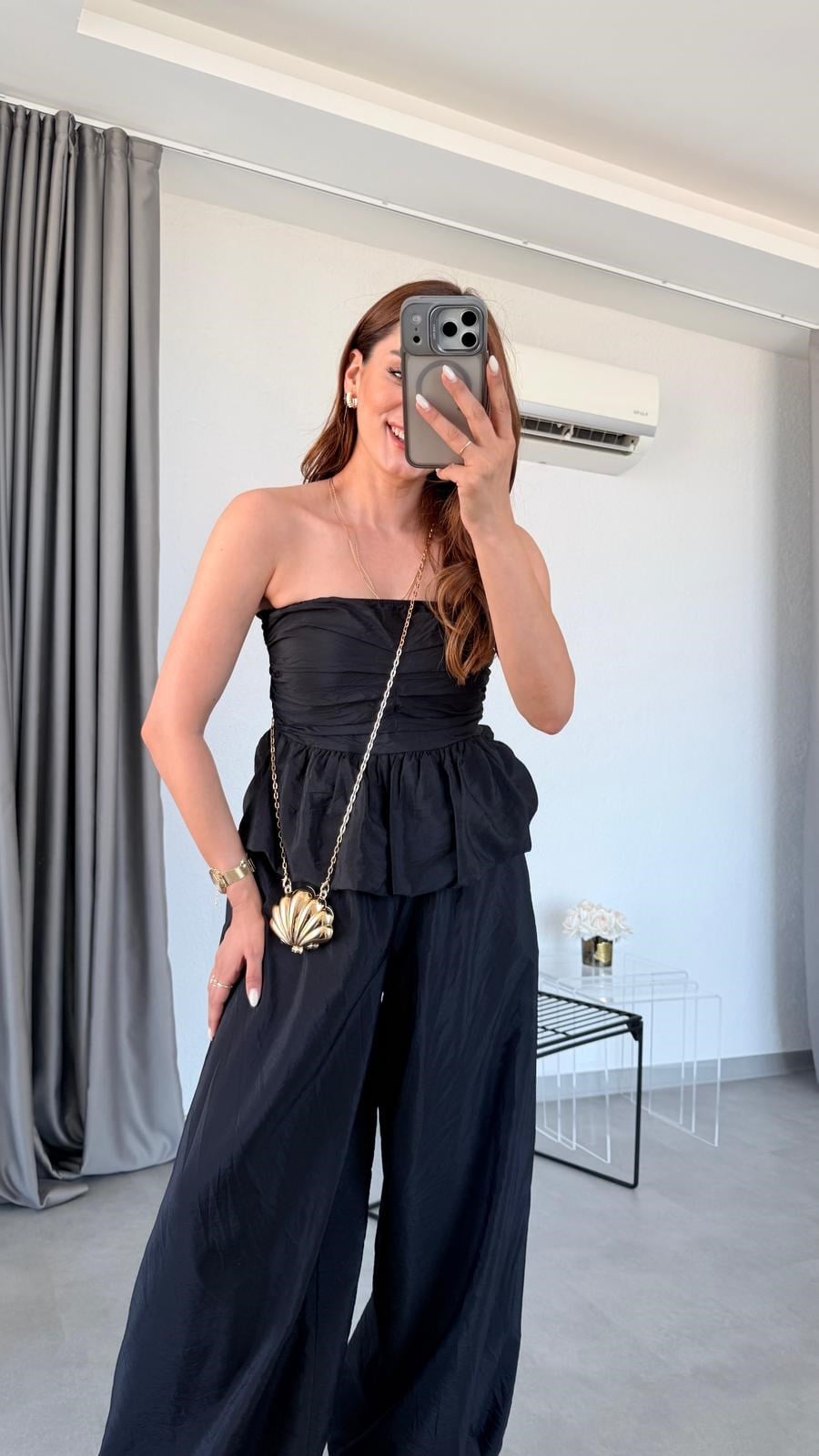 Siyah Jasper Straplez Bluz Pantolon Takım
