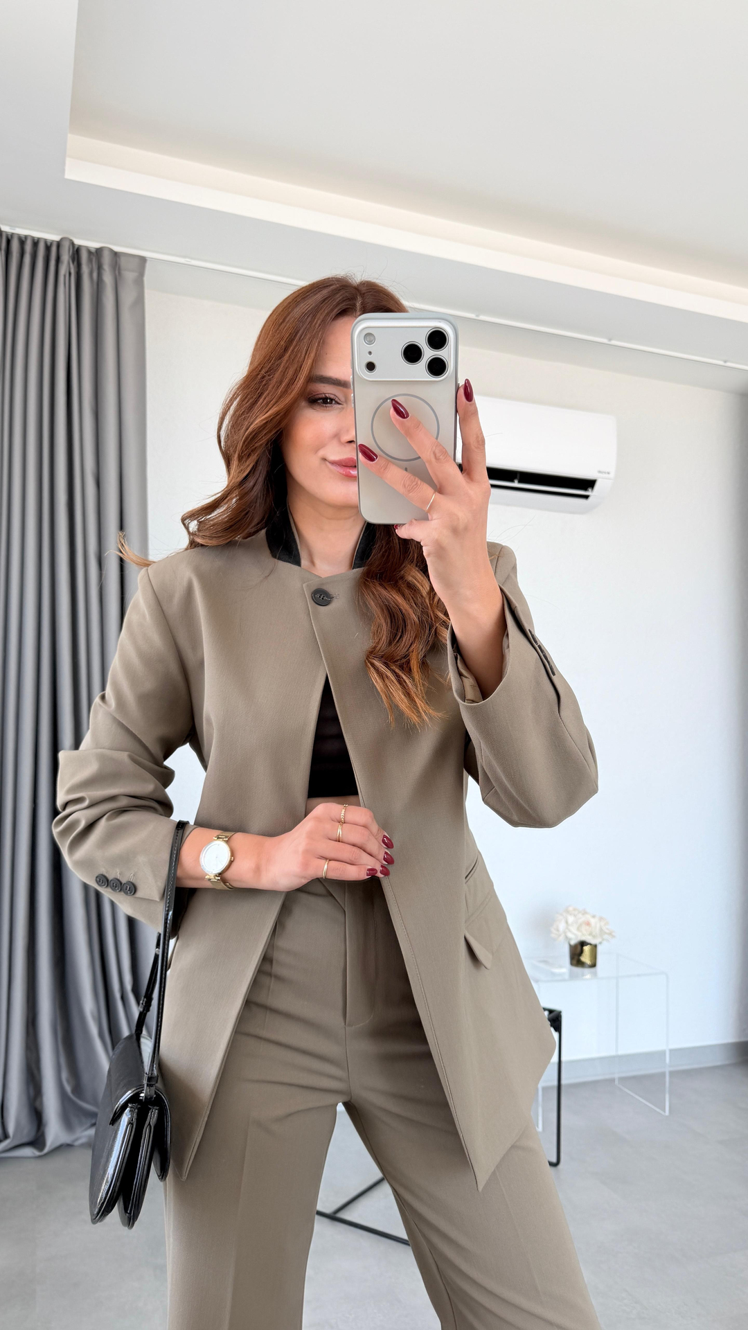 Haki Puerto Kontrast Tek Düğme Blazer Ceket