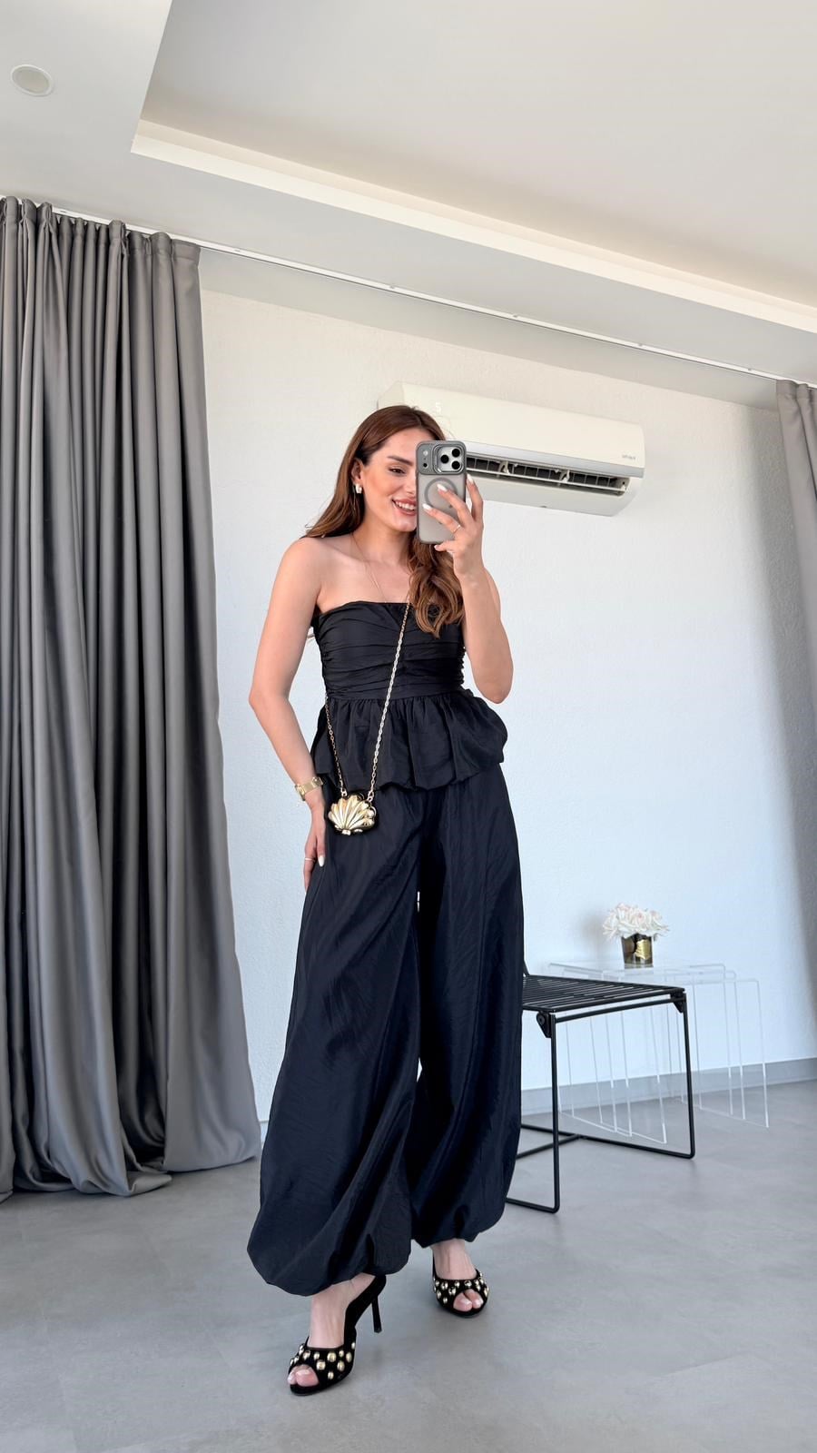 Siyah Jasper Straplez Bluz Pantolon Takım