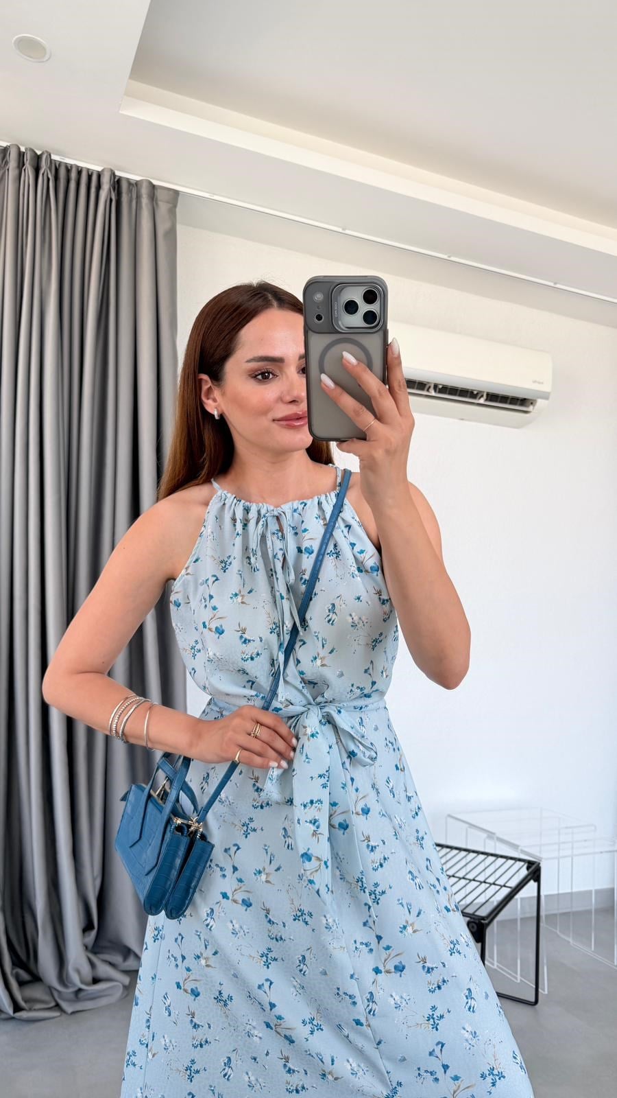 Bebe Mavisi Rosalia İp Askılı Çiçek Desenli Elbise