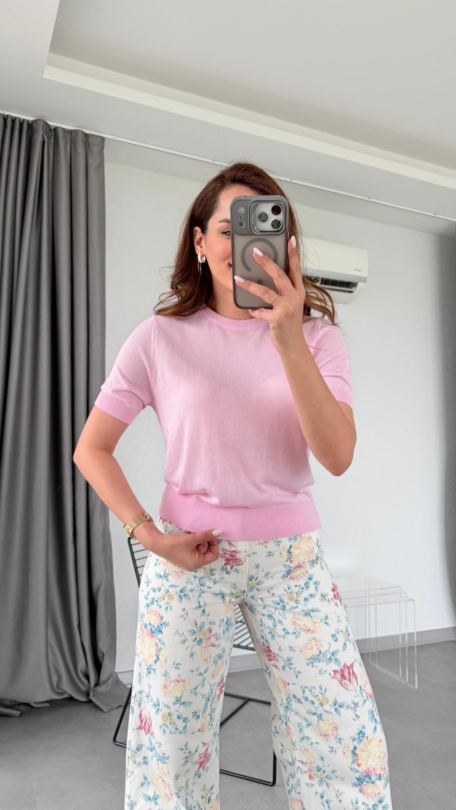 Pembe Emilly Lyocell Karışımlı Minimal Bluz