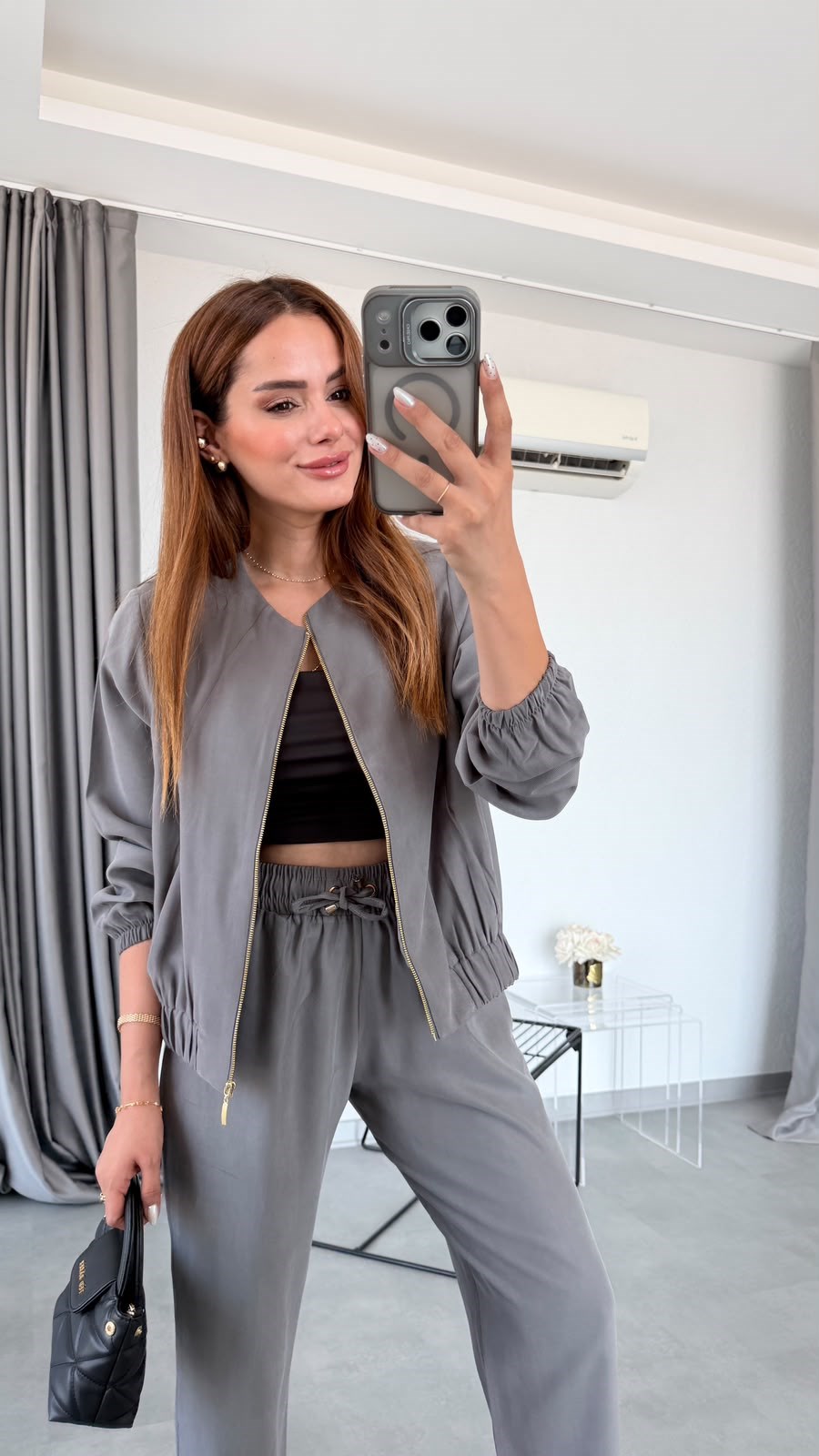Gri Lexi Fermuarlı Beli Lastikli Takım
