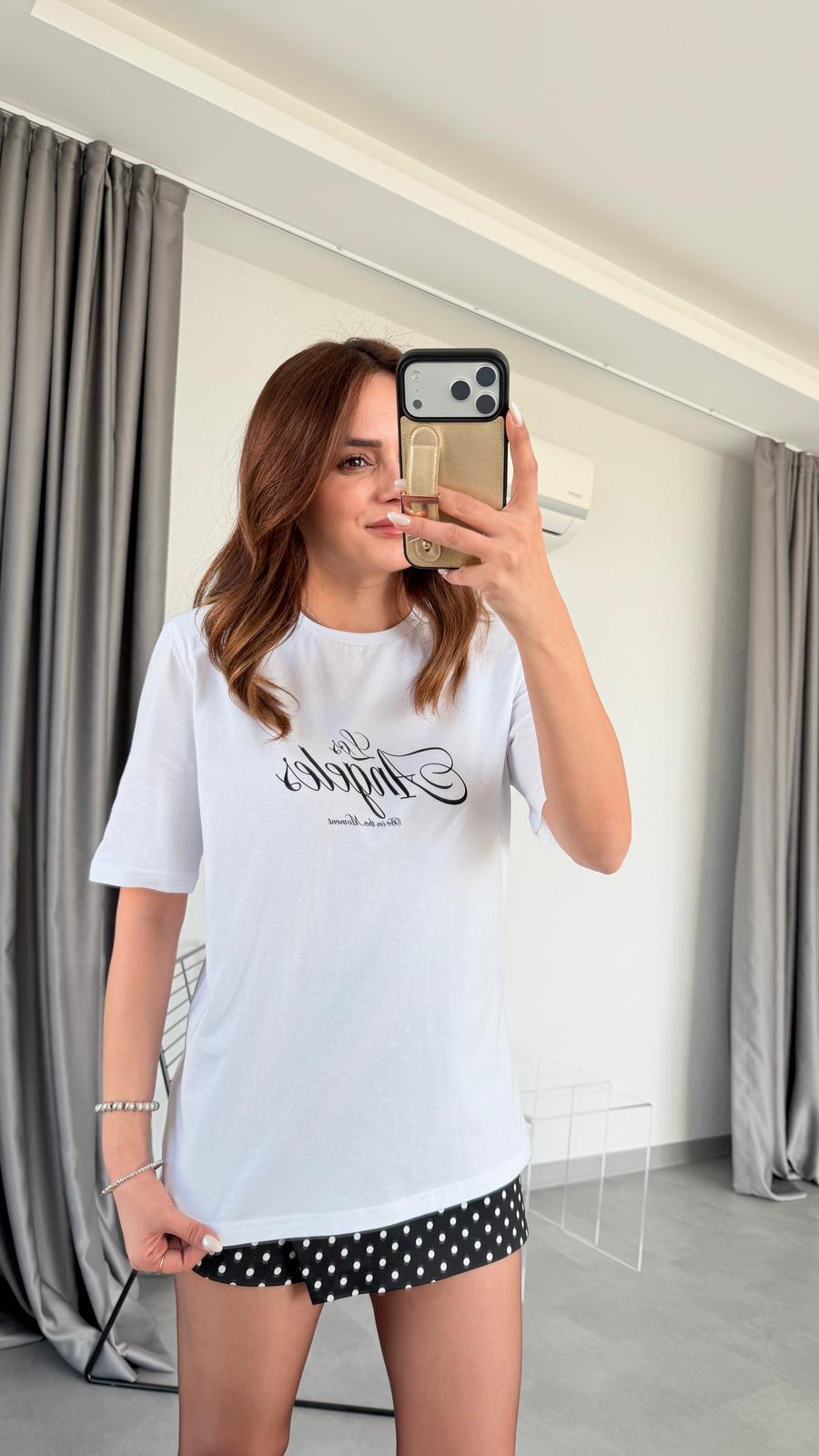 Celina Los Angeles Yazılı Vatkalı T-shirt