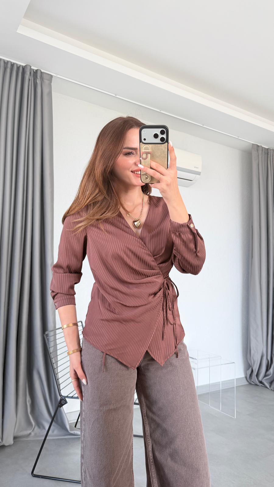 Fabia Pileli Kruvaze Bağlamalı Gömlek