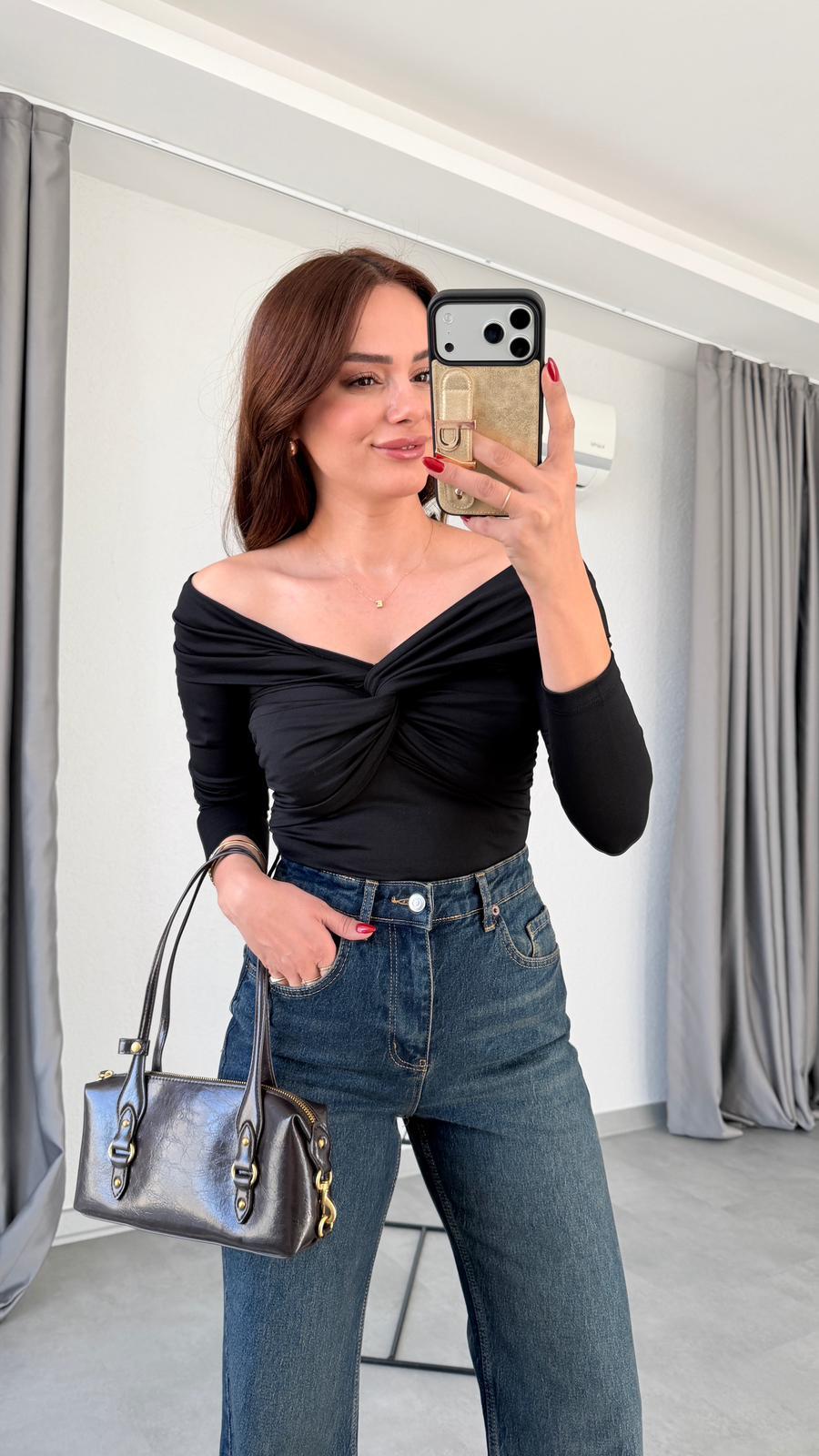 Eliza Önü Büzgü Düşük Omuz Bodysuit